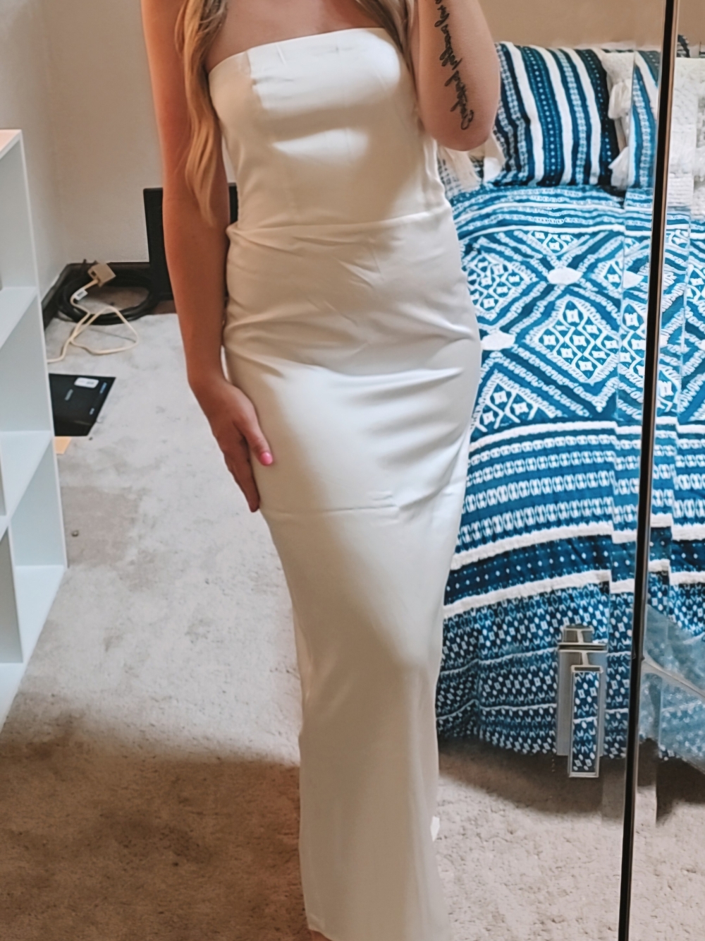 Abercrombie Strapless White Satin Midi Dress